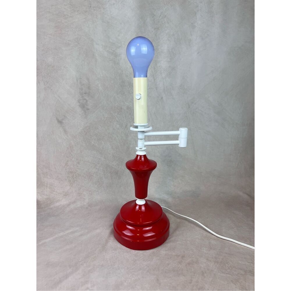 Vintage Red Metal Swing Arm Table Lamp 1980s 1990s